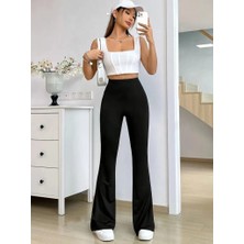 Ayena Moda Kadın Yüksek Bel Paçaya Doğru Genişleyen Yandan Yırtmaçlı Dalgıç Pantolon