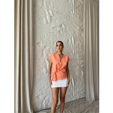 Ayena Moda Yandan Bağlama Detaylı Kolsuz Bluz - Somon