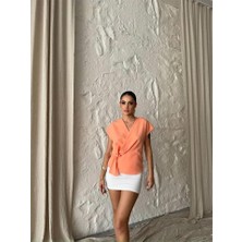 Ayena Moda Yandan Bağlama Detaylı Kolsuz Bluz - Somon