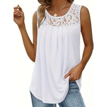 Ayena Moda Kadın Askılı Yuvarlak Yaka Dantel Detaylı Viskon Bluz