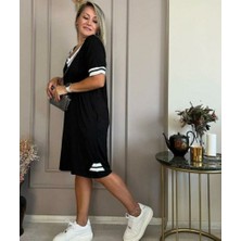 Ayena Moda Kadın Kısa Kollu V Yaka Ribana Detaylı Cepli Dizüstü Viskon Elbise