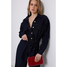 Ayena Moda Düğme Detaylı Denim Tulum