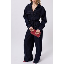 Ayena Moda Düğme Detaylı Denim Tulum