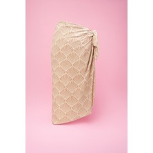 Krem Deniz Kabuğu Desenli Uzun Pareo Saten Kadın Plaj Elbisesi Yeni Sezon