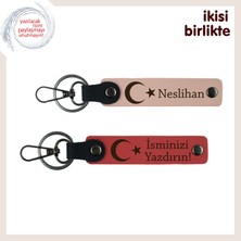 Miaju Özel Günlerde Tercih Edilecek Şık Hediye – Ay Yıldızlı Deri Anahtarlık X2, Yavru Ağzı-Nar Çiçeği