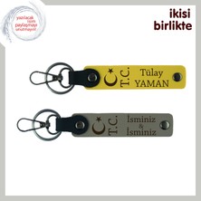 Miaju Birlikte Yazılan Hikâyeye Özel Hediye – Ay Yıldız Tc Isimli Deri Anahtarlık Takımı, Sarı-Kül Gri
