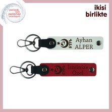 Akrabaya Hatıralık Hediye, Ayyıldız Kurt Göktürk Kişisel Isimli 2’li Anahtarlık Takım, Beyaz-Kırmızı