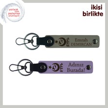 Öğretmenden Öğrencisine Hediye, Ayyıldız Kurt Göktürk Temalı Isim Yazılı 2' Li Anahtarlık, Gri-Mor