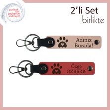 Sevgiliye Ortak Bağı Temsil Eden Sevimli Tasarım, Kalpli Pati Deri Anahtarlık Seti, Yavru Ağzı-Nar