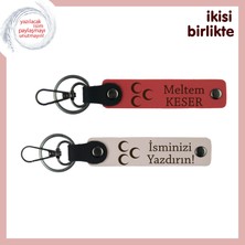 Abiye Unutulmaz Anlamlı Hediye– Üç Hilal Temalı, Adınız Yazılı Anahtarlık X2, Nar Çiçeği-Pudra