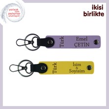 Türk Yazısı Işlemeli Anahtarlık Takımı – Isme Özel Yazılabilir Hediye, Mor Menekşe-Sarı