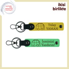 Miaju Kampçı Takıme Sevgilerle, Kişiye Özel Karavan Temalı Anahtarlık 2’li Set, Isim Yazılı, Sarı-F Yeşil