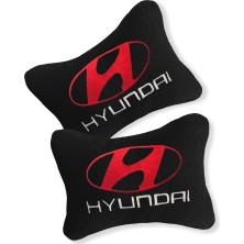 Tusba Market Hyundai Uyumlu Beyaz Nakışlı Siyah Polar Ortopedik Araç Seyahat Oto Boyun Yastığı / 2'li