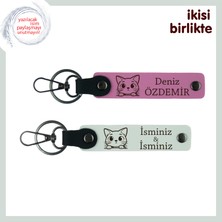 Sevgiline ve Minik Patisine Anlamlı Hatıra, Deri Anahtarlık 2’li Set, Pembe-Beyaz