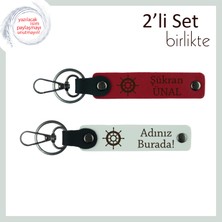 Eşe Hediye Edilebilecek Kişiye Özel Gemi Dümeni Anahtarlık Seti, Isim Yazdırılabilir, Kırmızı-Beyaz