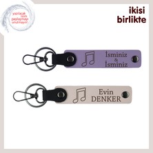 Melodilerle Örülmüş Ilişkilere, Yazılabilir Deri Anahtarlık Takımı, Mor Menekşe-Pudra