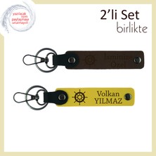 Kaptan Karakterli Yakınınıza Uygun Hediye, Gemi Temalı Anahtarlık Seti, Koyu Kahve-Sarı