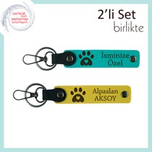 Kedi Ile Büyüyen Çocuklara Anlamlı Hatıra, Kalpli Pati Temalı Anahtarlık Seti, Koyu Turkuaz-Sarı