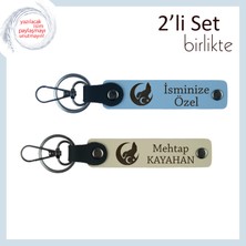 Sevgiliye Şık  Bozkurt ve Ayyıldız Armağan, Kişisel Isim Yazılı Anahtarlık Takım, Gök Mavi-S Kahve