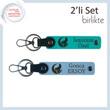 Çiftlere Anlamlı Hediye – Bozkurt ve Ayyıldız ve Isimli 2’li Anahtarlık Takımı, Koyu Turkuaz-Mavi