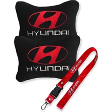 Tusba Market Hyundai Uyumlu Beyaz Nakışlı Siyah Polar Ortopedik Araç Seyahat Boyun Yastık / Araç Oto Ayna Askısı