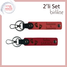 Yeni Bebek Sahibi Olmuş Aile Için Isim Yazılı Kalıcı Hediye, Kalp Motifli Anahtarlık, Nar-Kırmızı