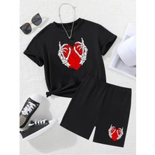 Calp Teks Iskeletkalp Baskılı Şort/t-Shirt Alt-Üst Yazlık Takım