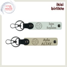 Miaju Takım Ruhunu Paylaşan Sevgililere, Yazılabilir Deri Anahtarlık Seti, Beyaz-Sütlü Kahve