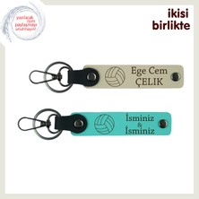 Miaju Takım Arkadaşına Teşekkür Için Şık Hatıra, Yazılabilir Deri Anahtarlık Seti, Sütlü Kahve-Turkuaz