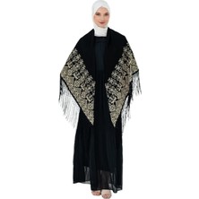 Siyah Rengi Geleneksel Sarı Nakışlı Işlemli Püsküllü 140*140  S300012