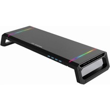 •	ışıklı Katlanabilir Yükseklik Ayarlı Monitör Standı Klavye Mouse Depolama 4 USB Hub Rgb