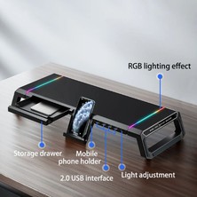 •	ışıklı Katlanabilir Yükseklik Ayarlı Monitör Standı Klavye Mouse Depolama 4 USB Hub Rgb