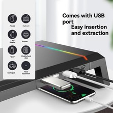 •	ışıklı Katlanabilir Yükseklik Ayarlı Monitör Standı Klavye Mouse Depolama 4 USB Hub Rgb