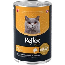 Reflex Plus Gravy Sos İçinde Et Parçacıklı Dana Etli Yetişkin Kedi Konserve Maması 400 gr