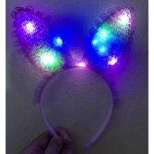 Özel Kenarları Dantelli Mor Pullu Payetli LED Işıklı Tavşan Kulak 23X19 cm (4172) Fırsat!!!