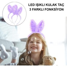 Özel Kenarları Dantelli Mor Pullu Payetli LED Işıklı Tavşan Kulak 23X19 cm (4172) Fırsat!!!