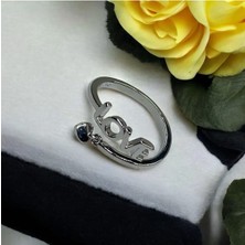 Novada 925 Ayar Gümüş Love Kalp Detaylı Ayarlanabilir Yüzük