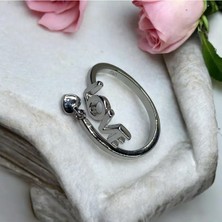 Novada 925 Ayar Gümüş Love Kalp Detaylı Ayarlanabilir Yüzük