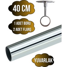 Metal Yuvarlak Krom Mobilya Dolap Askı Borusu(2 Adet Ayaklı Açık Flanş-1 Adet BORU)(KROM)(ÇAP:25MM)