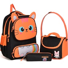 Wander 3’lü Okul Çanta Seti – Sırt Çantası, Beslenme Çantası ve Kalemlik - Siyah-Turuncu