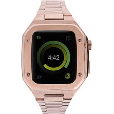 Newface Apple Watch 44MM Metal Petek Kasalı Kordon - Rose Gold 11