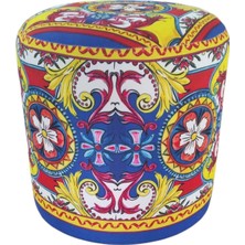 Desenli Dekoratif 40*40 Yuvarlak Puf