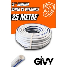 Givy Kmş Marin Beyaz Örgülü Kaliteli Bahçe Hortumu 1/2 25 mt