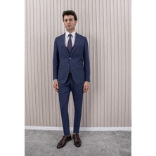 Erkek Likralı Slim Fit Sivri Yaka Yelekli Takım Elbise