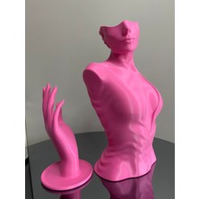 Pembe Renk Dekoratif Takı Mankeni ve El 2'li Set Takı Teşhir Standı 30 ve 18 cm Takı Organizeri Küpe