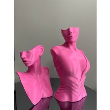 Pembe Renk Dekoratif Takı Mankeni 2'li Set Takı Teşhir Standı 30 ve 21 cm Takı Organizer Küpe Kolye