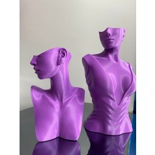  Mor Renk Dekoratif Takı Mankeni 2'li Set Takı Teşhir Standı 30 ve 21 cm Takı Organizer Küpe Kolye