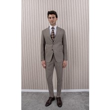Erkek Likralı Slim Fit Sivri Yaka Yelekli Takım Elbise