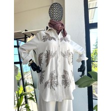 Orfeo Negro Yapraklı Taşlı Gömlek Krem Taş