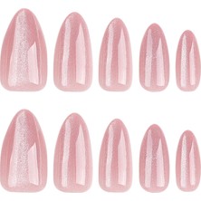 Tips Art Pembe Kedi Gözü Badem 24’lü Takma Tırnak Seti ve Zararsız Yapıştırıcı
